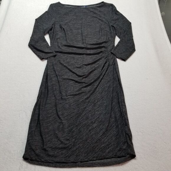 Chaps L Dress Gray 3/4 Sleeve Stretch Ruched Lined Career Office Classic Preppy - Picture 1 of 10